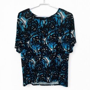 XL Floral Patterned Women's Top - Black and Blue